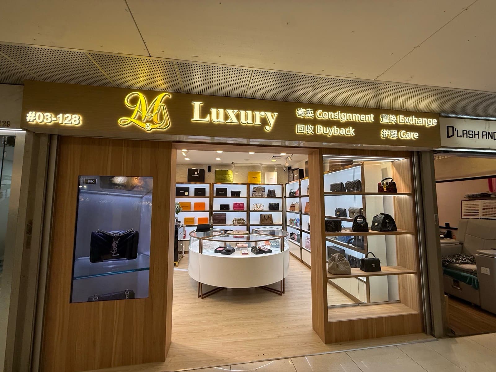 The M Luxury shop front at Far East Plaza