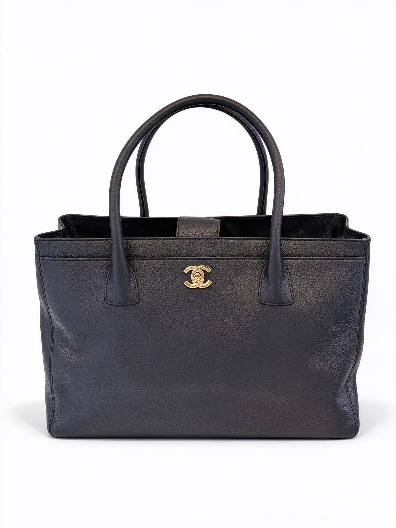 Chanel Chanel Cerf Tote Medium Black Grained Calfskin Gold Hardware