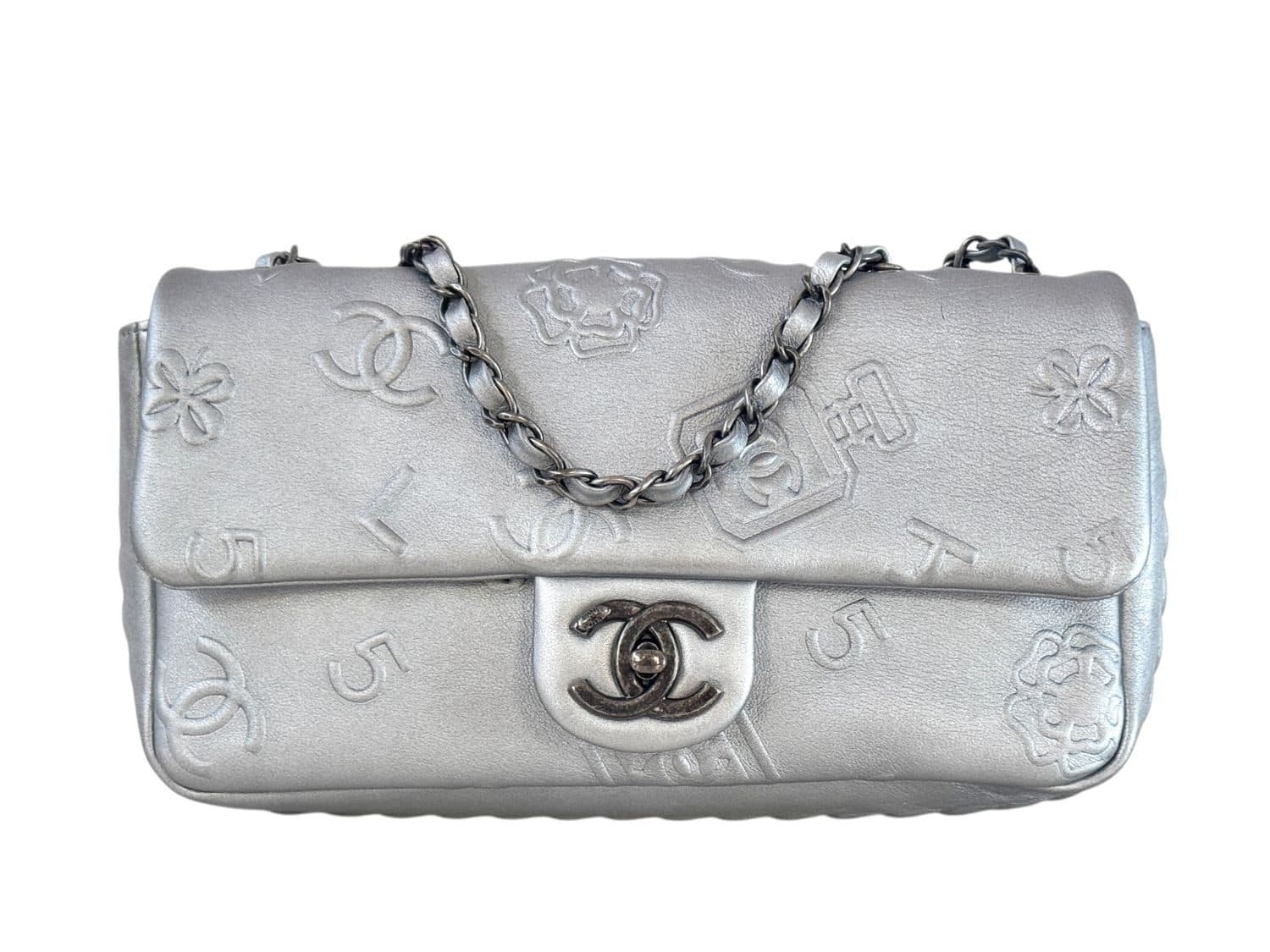 Chanel Chanel Lucky Charms Precious Symbols Silver Embossed Medium Classic Flap Bag Limited Edition